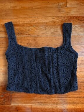 Black Lace Square-Neck Cropped Corset Tank Top